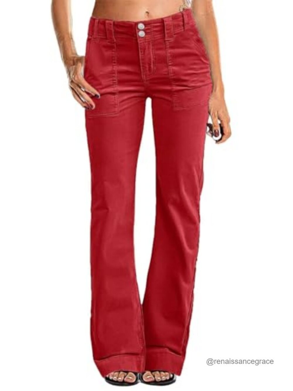 Corduroy Flare Straight Leg Pants Mid Rise Stretch Casual Work